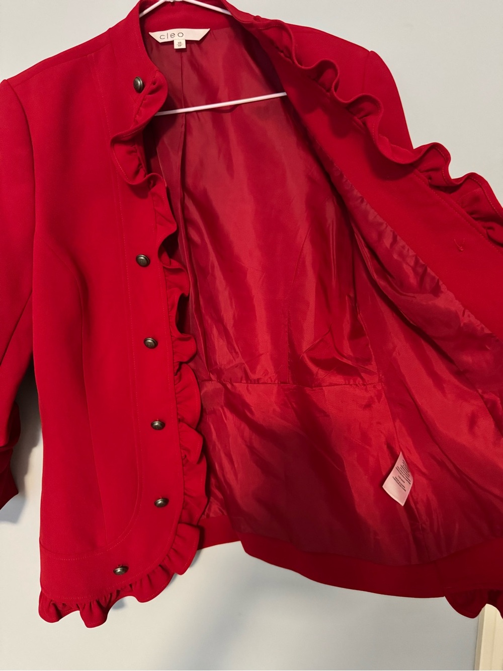 cleo Red Ruffle-Front Military Button Blazer - Picture 5 of 7